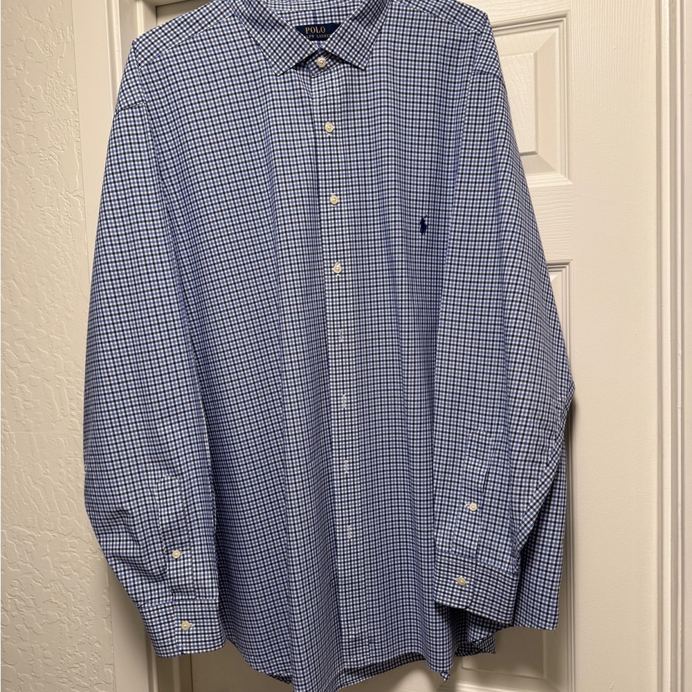 Ralph Lauren Blue Gingham Men's Shirt - 4XB (BIG)
